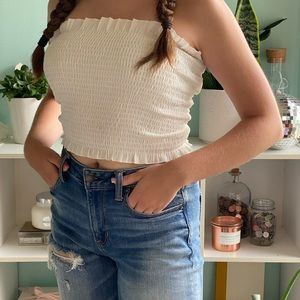 White strapless crop top